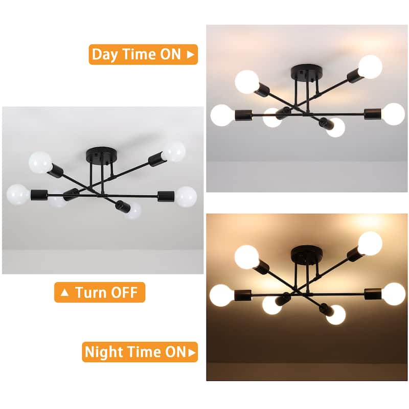 6-Light Dimmable Semi Flush Mount Chandelier for Living Room Bedroom