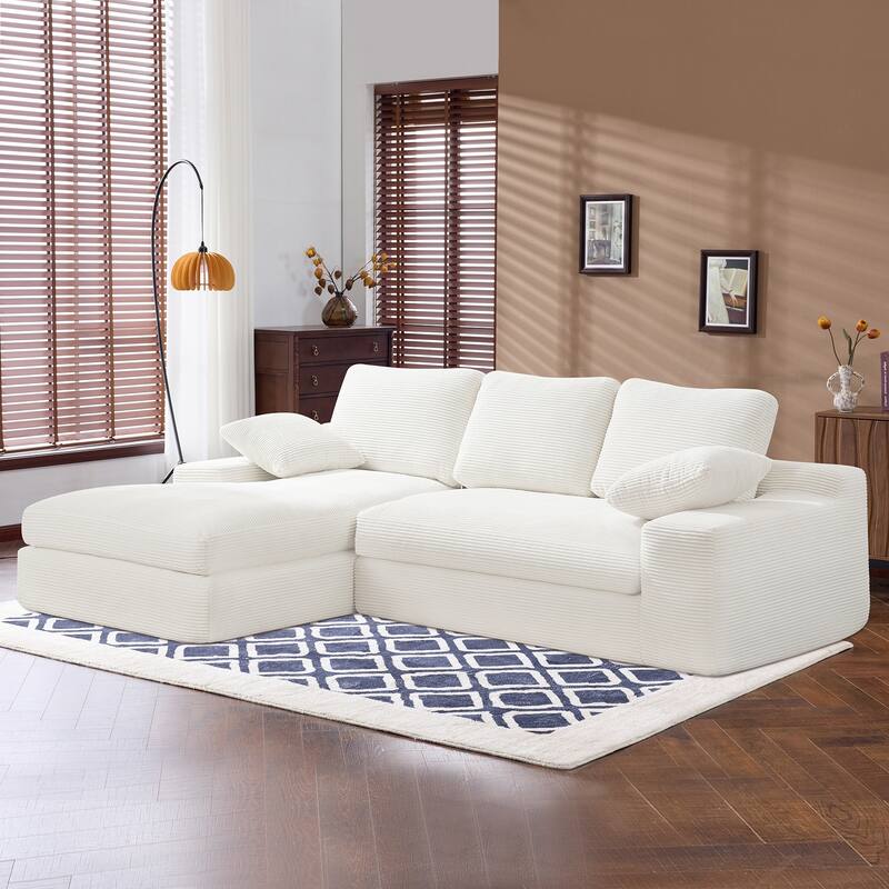 Roomfitters Corduroy Compressed Sofa with 3 Back Cushions & 2 Pillows, Soft Skin-Friendly Couch for Cozy Living Room