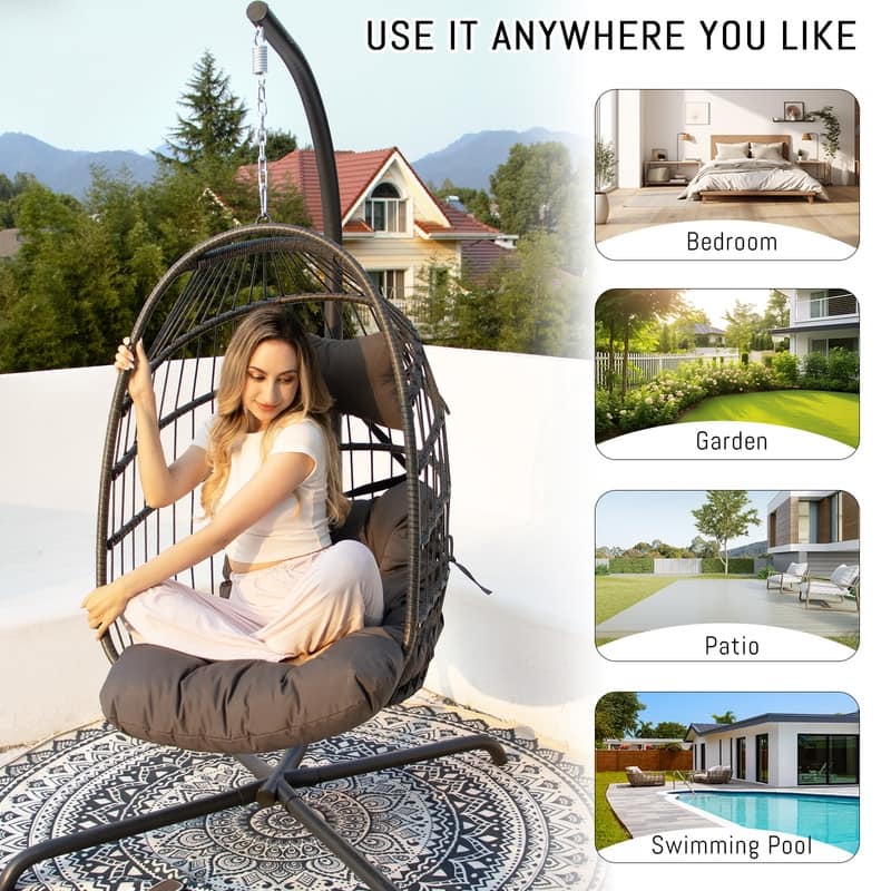 FINCATI Outdoor Oversized Luxury Hanging Egg Chair with Stand, 350 lbs Indoor Egg Swing Chair with Stand, Egg Chair Outdoor