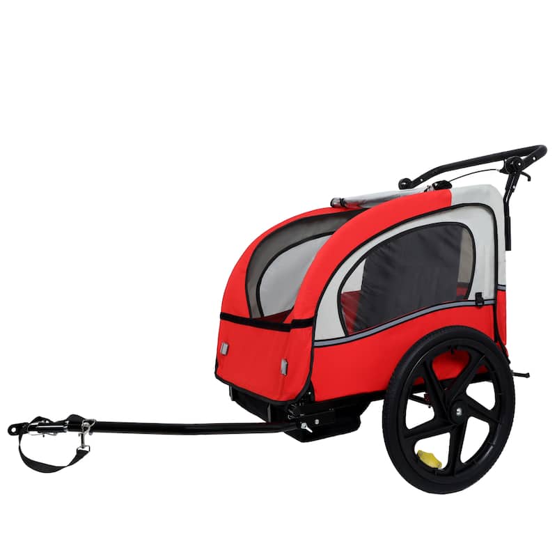 2-In-1 Double 2 Seat With Bike Trailer Jogger Stroller Foldable Collapsible W/Pivot Front Wheel, Storage Bag