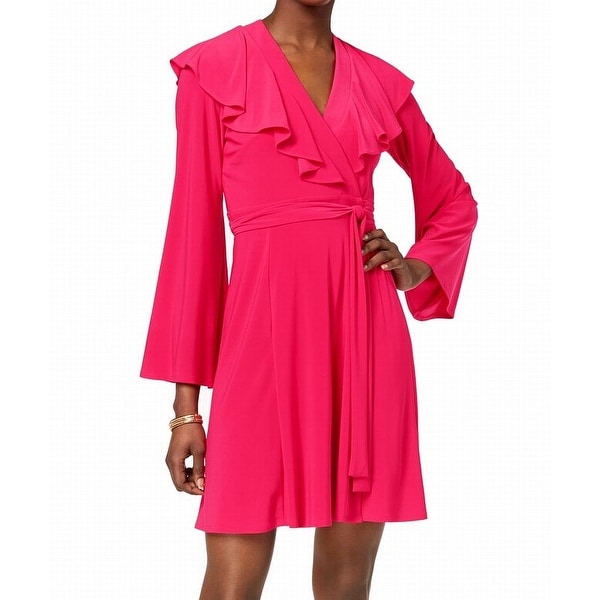 Taylor Pink Fuschia Women's Size 8 Ruffle Surplice Wrap Dress