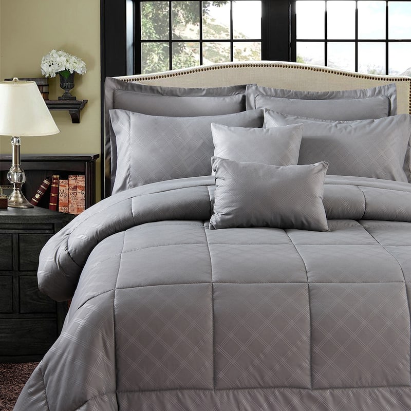 Luxurious 10 Piece Comforter Set Plaid Design Bed In A bag