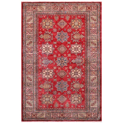 Southwestern Super Kazak Mira Red/Tan Hand Knotted Wool Rug - 4'10'' x 6'7''