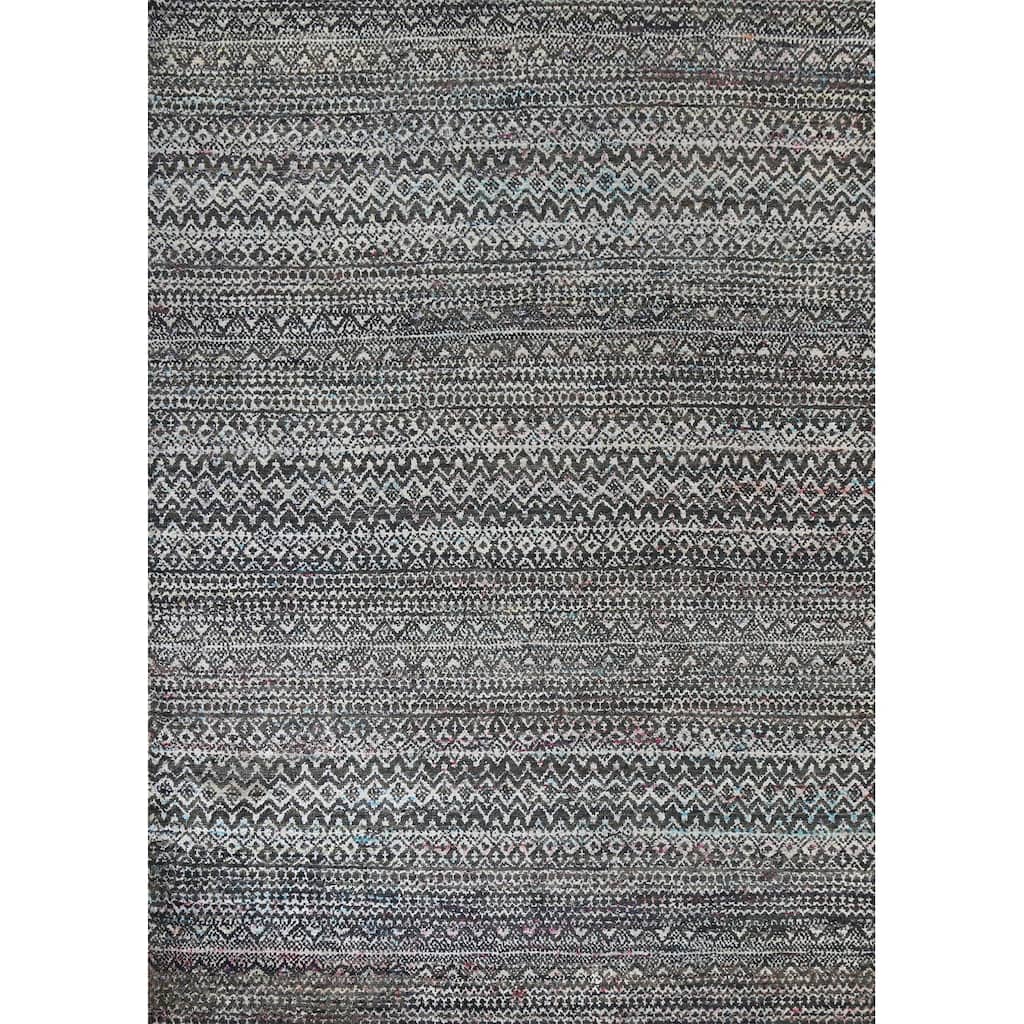 Chevron Abstract Jute/ Wool Oriental Living Room Area Rug Hand-knotted - 8'7" x 11'4"