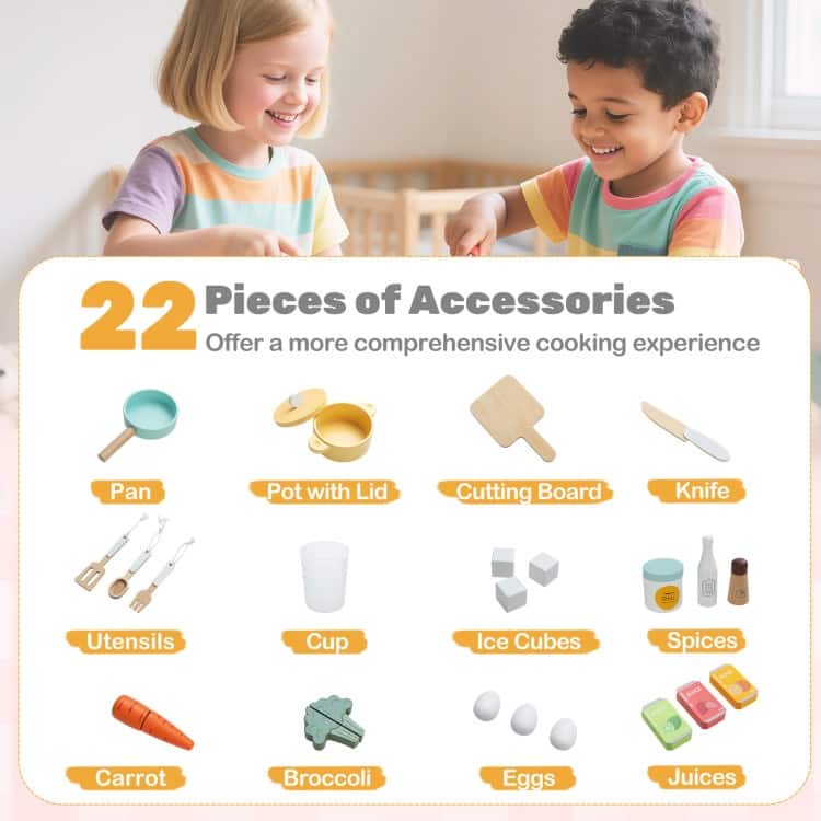 MDF Kids Corner Play Kitchen with Lights, Sounds and Accessories - 40" × 39.5" × 37"
