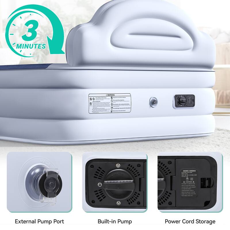 Cloud-shaped inflatable mattress with a built-in power cord, fixed pump head, and inflatable headboard