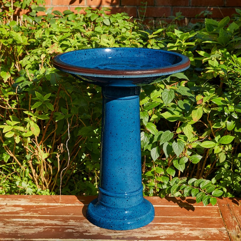 Glitzhome 21.5"H Faux Ceramic Weather-resistant Tall Pedestal Birdbath