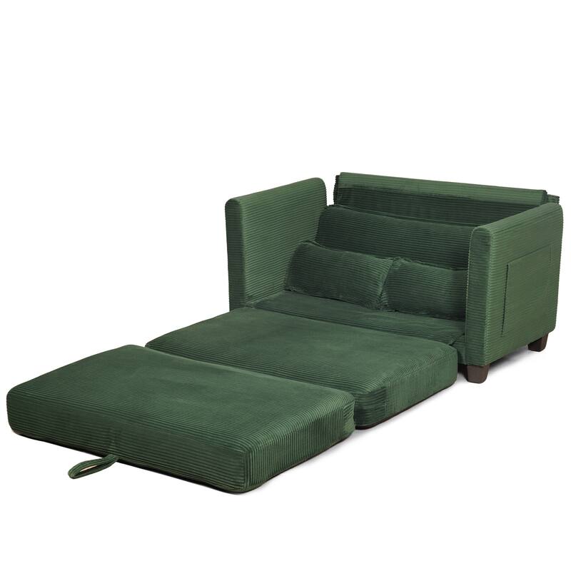 2-in-1 Convertible Corduroy Sofa Bed with Storage, High-Rebound Sponge & Solid Wood Frame