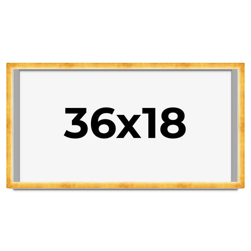 36x18 Shadow Box Frame Gold | 1.625 Inches Deep Real Wood Traditional
