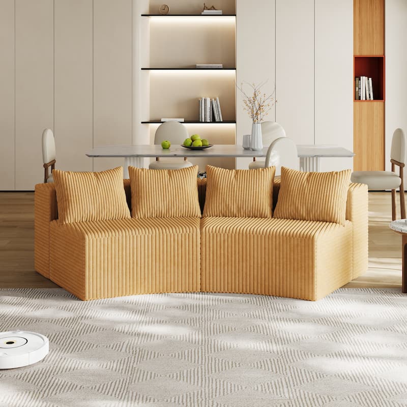 Roomfitters Modular Curved Sectional Sofa, 2-Piece Corduroy Semi-Circular Couch with Pillows