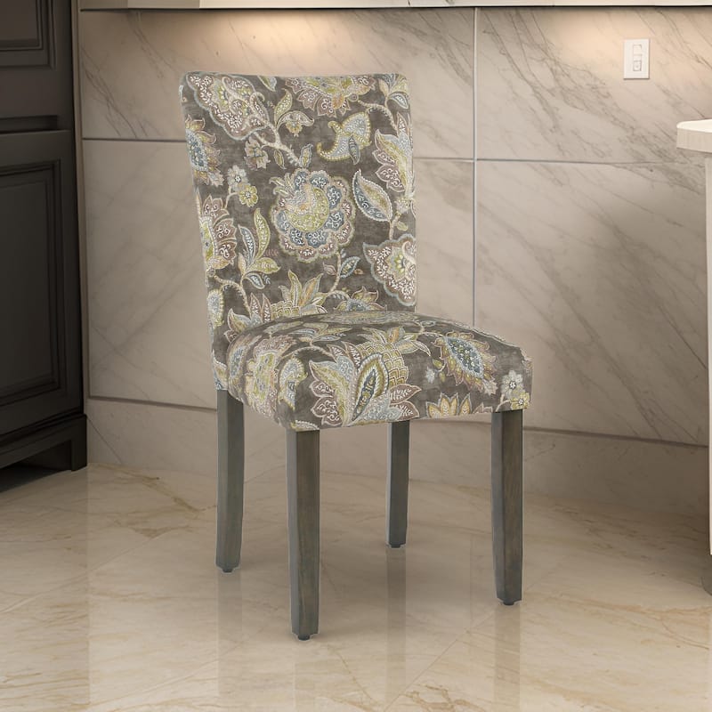 Floral Print Fabric Upholstered Parsons Chair with Wooden Legs, Multicolor, Set of Two