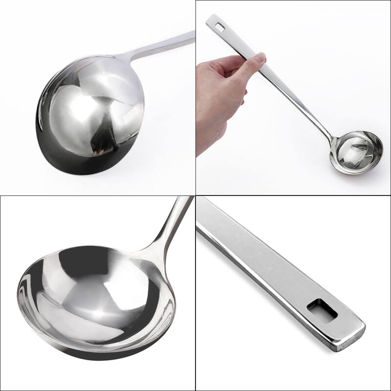 Stainless Steel Ladle Spoons Kitchenware Soup Spoon Oil Salt Dining Spoons 11.6" - Silver Tone
