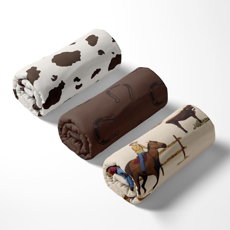 Sweet Jojo Designs Tan Brown Western Cowboy Boy 3 Pack Fitted Crib Sheets Wild West Horseshoe Cow South Horse Animal Country