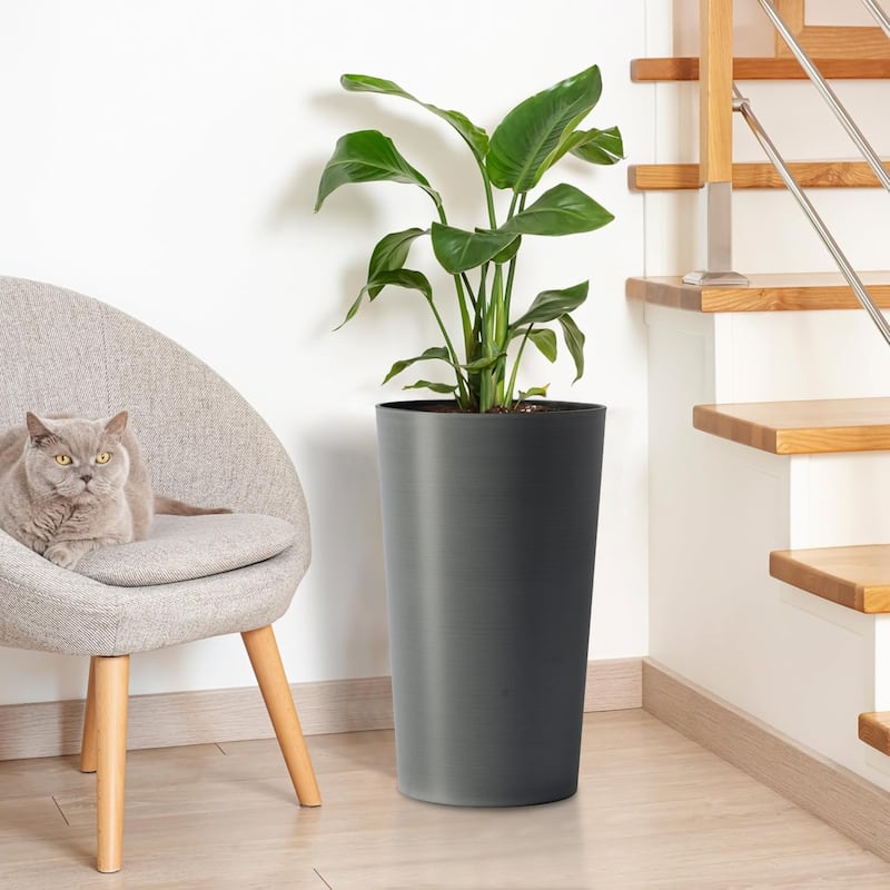 2 Pack Tall 21.7 in Planters for Outdoor Plants, Modern Tall Square Planter Box, Indoor Outdoor Porch Patio Flower Pot - Grey