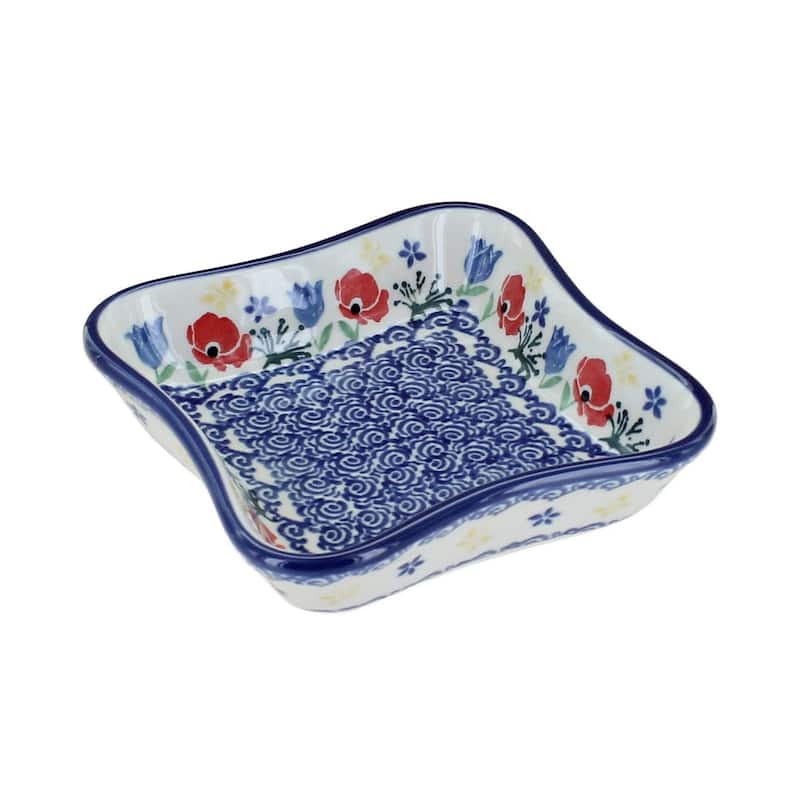 Blue Rose Polish Pottery 630 Ceramika Artystyczna Small Square Dish - Memory Garden
