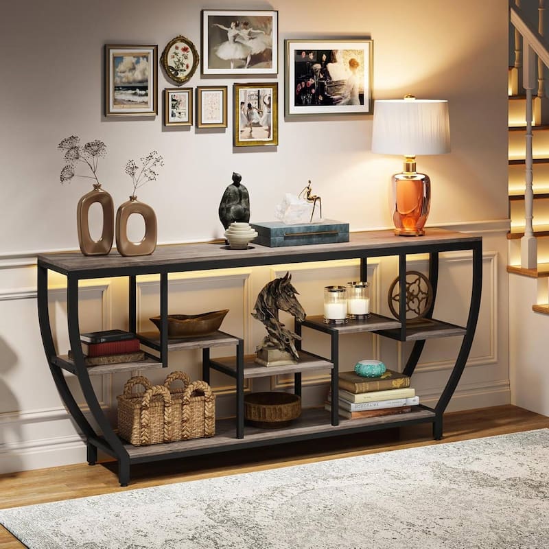 MDF Steel Industrial Console Table with 7 Staggered Shelves - 70.86’’W X 11.81" D X 35.43’’H