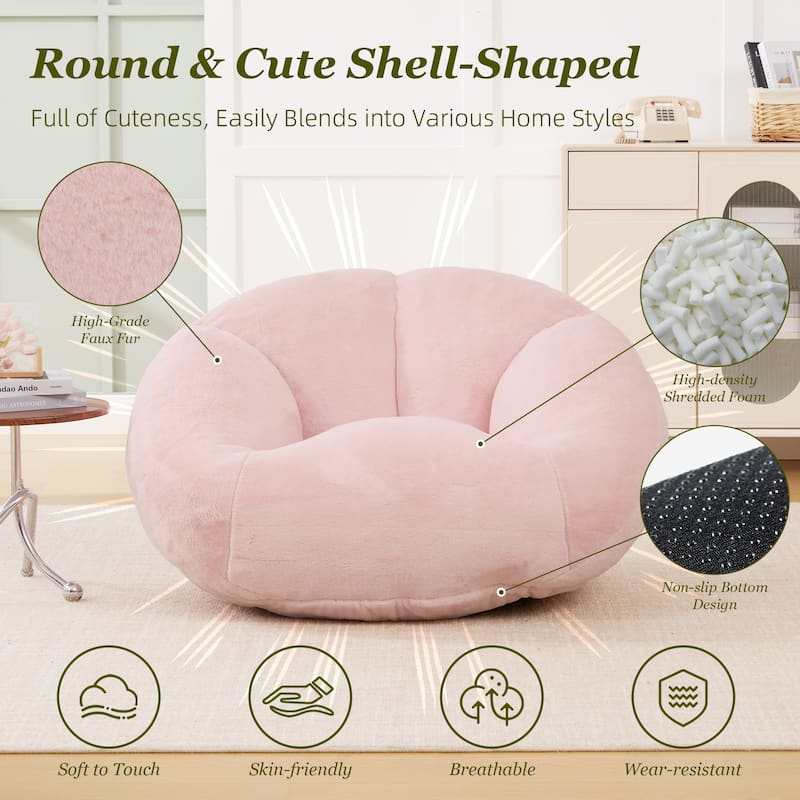 HOMEFUN Fabric Upholstered Oversized Round Comfy Bean Bag Lazy Sofa for Living Room