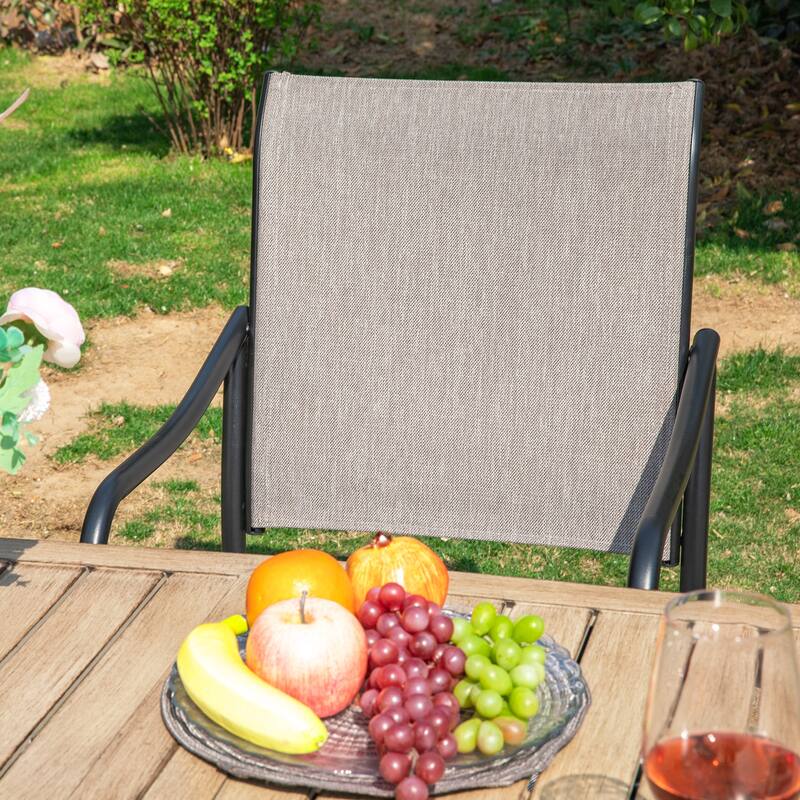 MAISON ARTS 5-Piece Patio Dining Set, Square Brown Metal Dining Table and 4 Gourd Head Shape Armrest Chairs