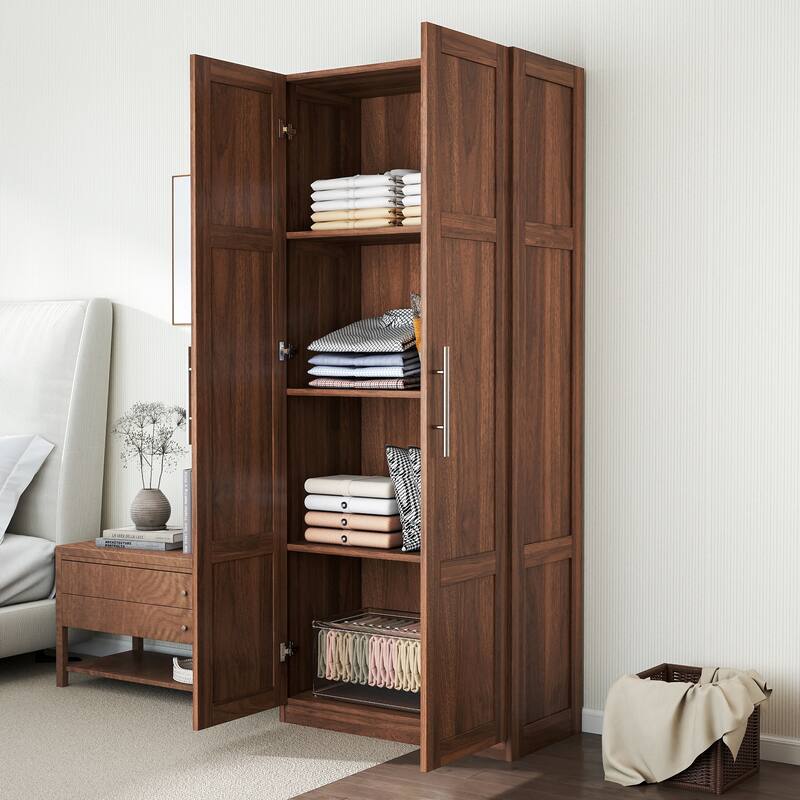 Freestanding Pantry Cabinet with Doors and Shelves, Kitchen Wood Pantry Storage Cabinet Cupboard for Dining Room, Living Room