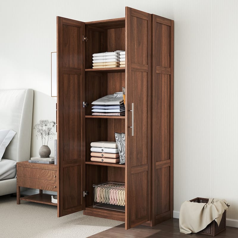 High Wardrobe and Kitchen Cabinet with 2 Doors and 3 Partitions to Separate 4 Storage Spaces