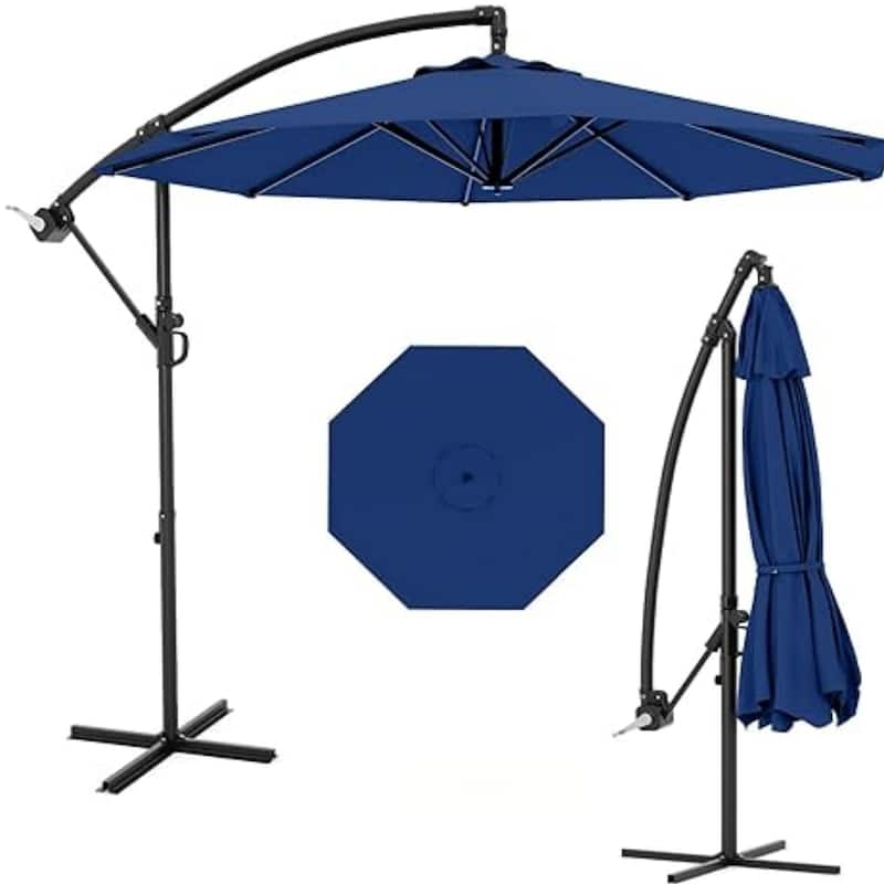 10' Cantilever Large Parasol with Cross Base, Navy