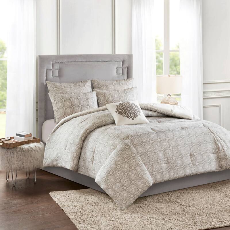GDF Studio - Malia 6-Piece Embroidered Cotton Reversible Comforter Set