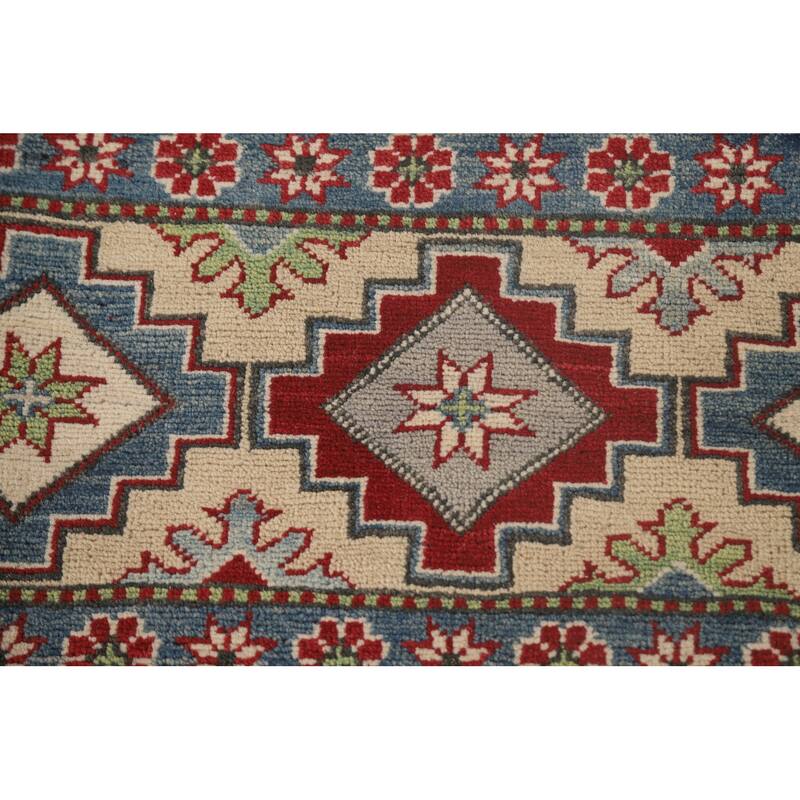 Gray Geometric Kazak Oriental Area Rug Handmade Wool Carpet - 9'11"x 13'3"