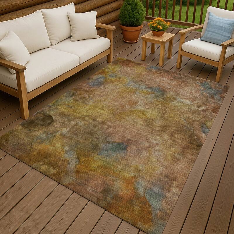 Machine Washable Indoor/ Outdoor Abstract Contemporary Chantille Rug