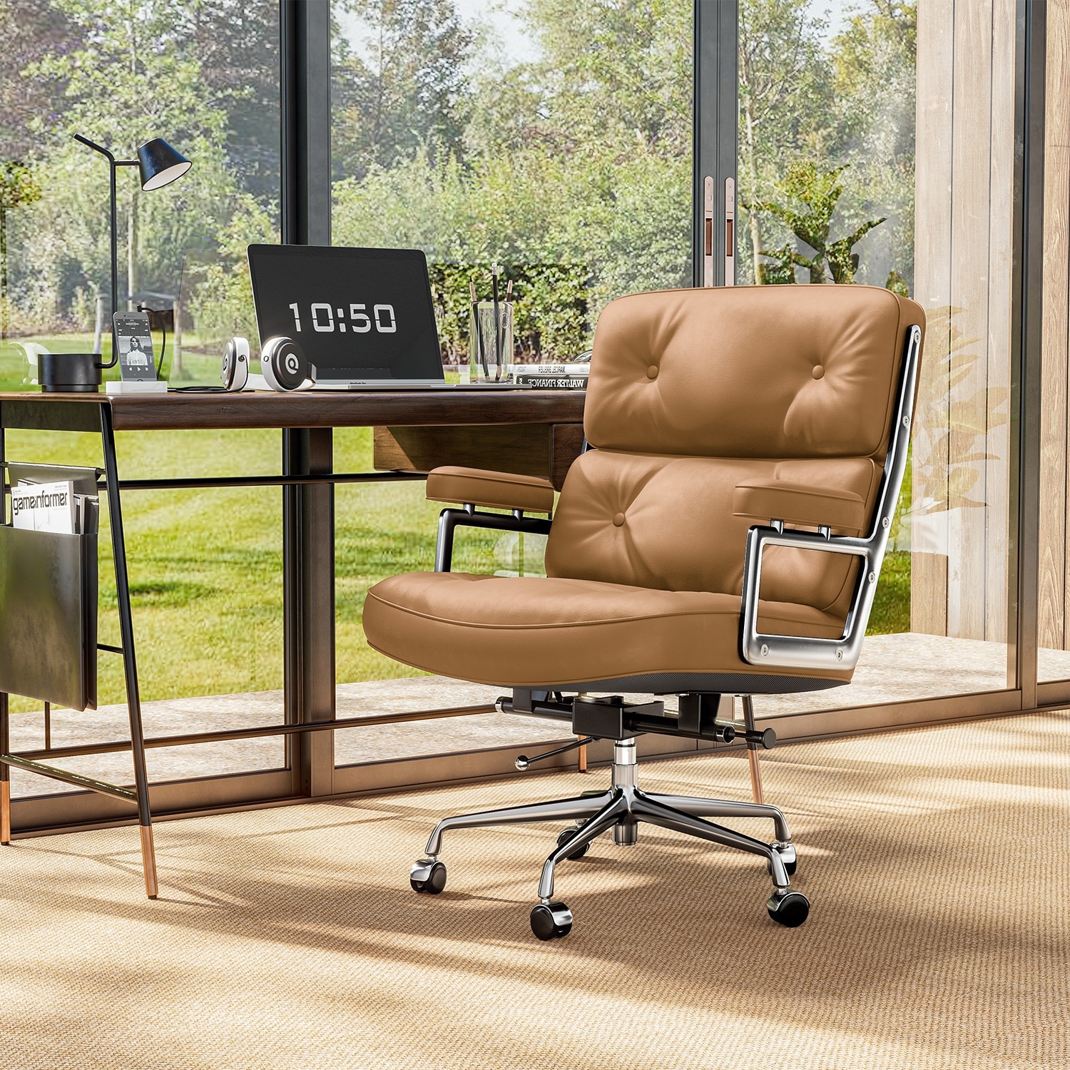 Black Mid-Back Executive Office Chair With Aluminum Alloy Frame