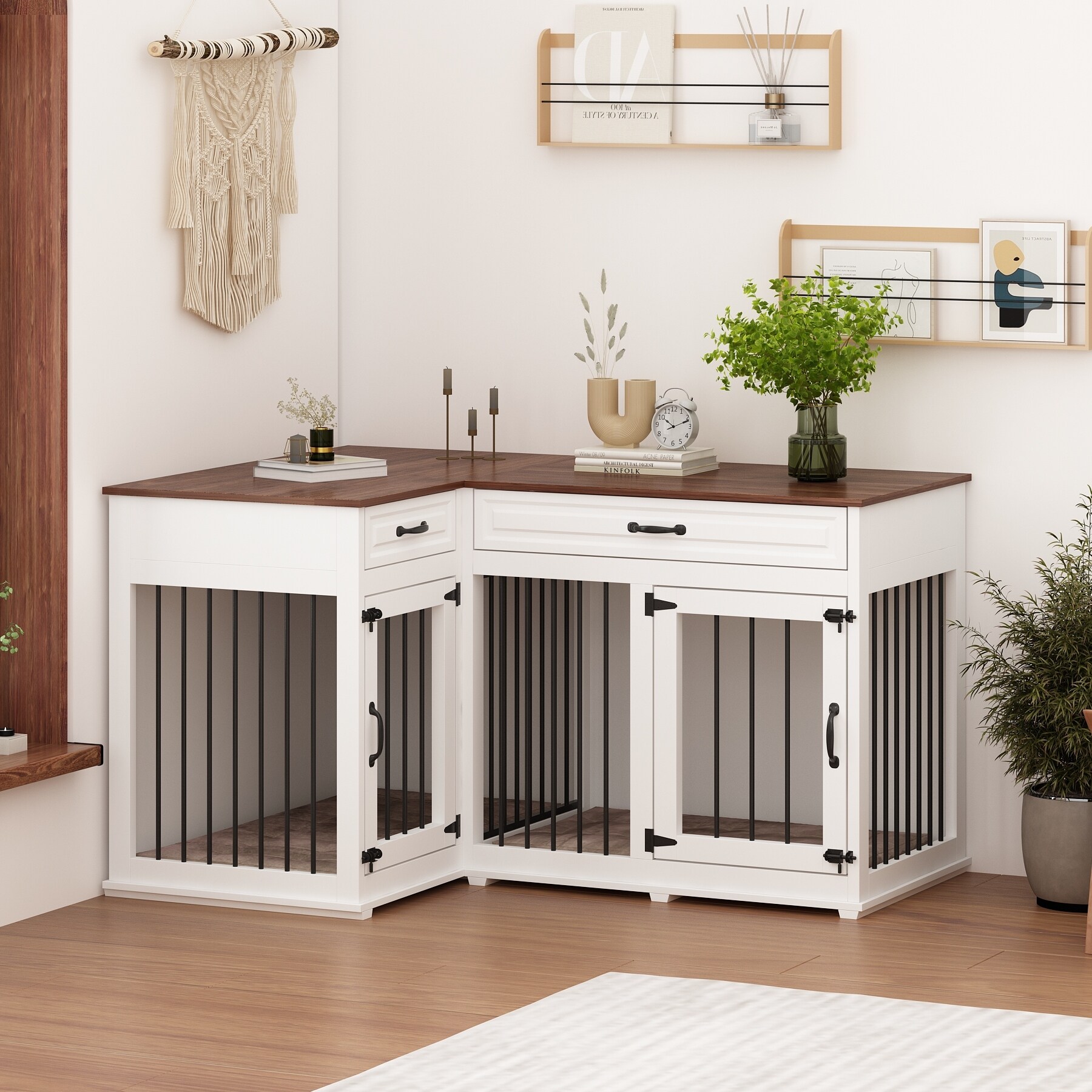 Large Corner Dog Crate Furniture For 2 Dogs With 2 Drawers TV Stand Bed Bath Beyond 38296292