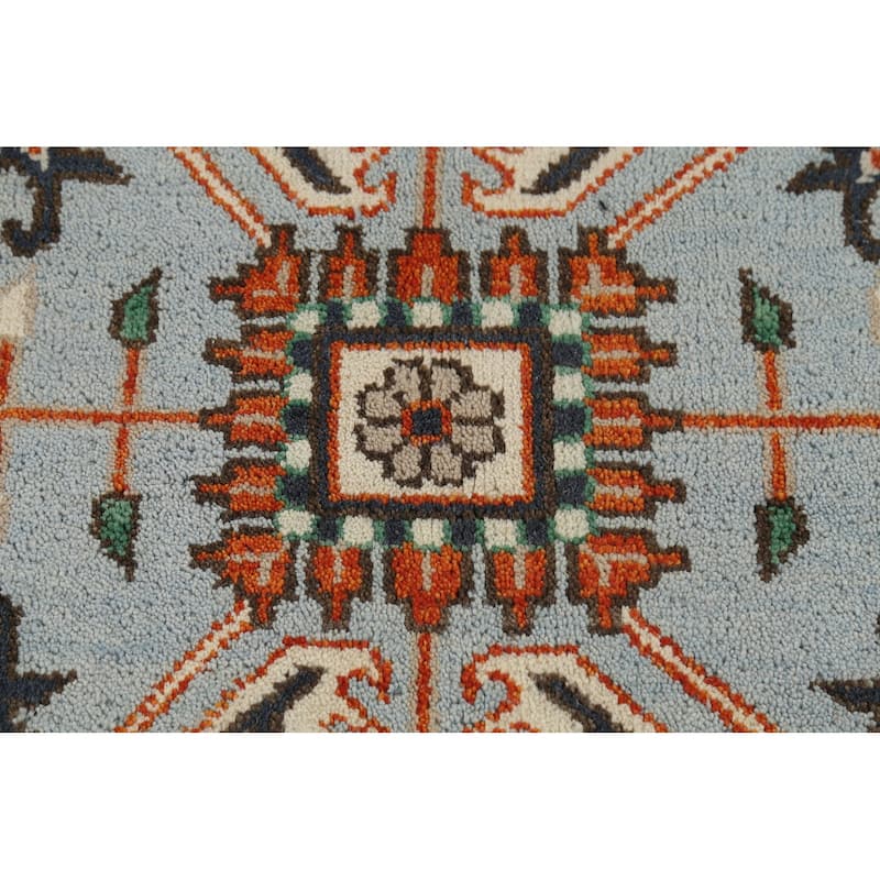 Light Blue Geometric Oushak Oriental Area Rug Hand-Knotted Wool Carpet - 7'10"x 9'10"