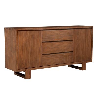 Paige 68 Inch Sideboard Buffet Cabinet Console, 3 Drawers, 2 Doors, Brown