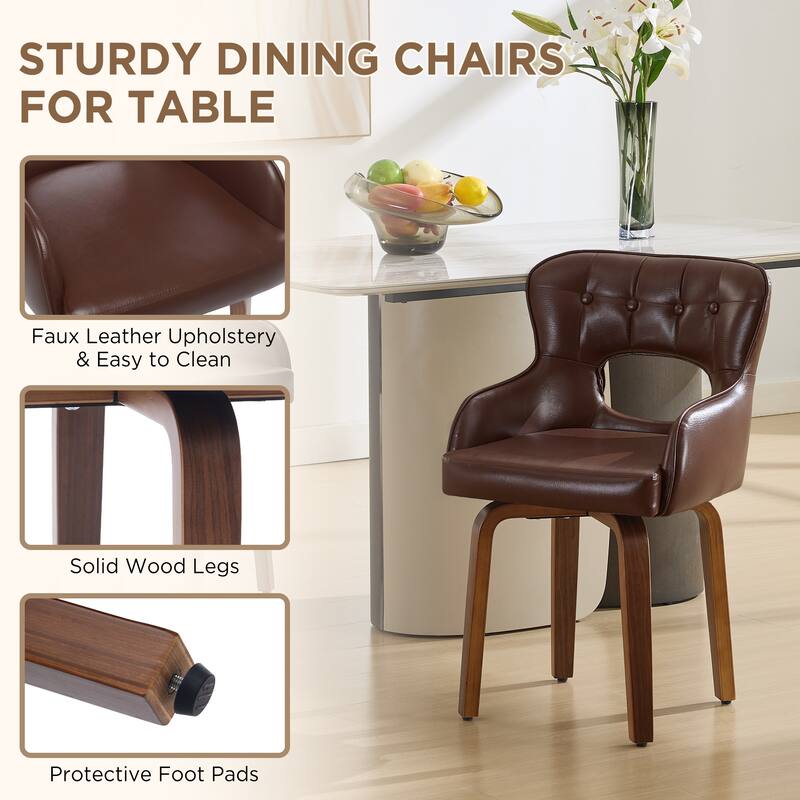 Bentwood Swivel Dining Chairs Set of 2/4/6, Faux Leather Upholstered Chairs Kitchen Chairs