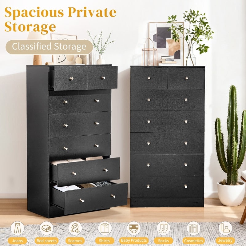 Large 7-Drawer Dresser For Bedroom And Chest Of Drawers With Sturdy Construction Wood Storage Organizer For Closet