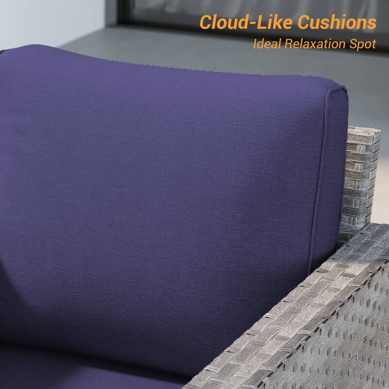 LIVOOSUN 3Pcs Patio Furniture Conversation Brown Rattan Patio Sofa Set
