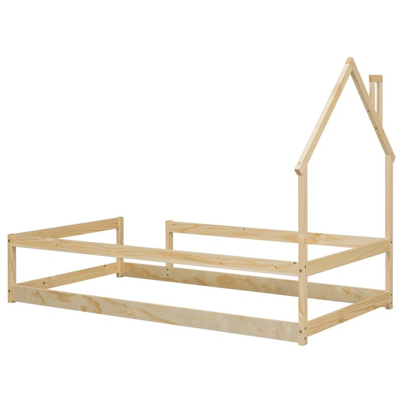 Twin Size Wood bed with House-shaped Headboard