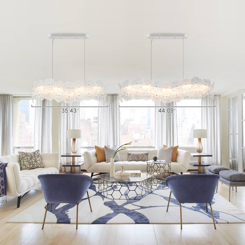Linear LED Chandelier with Clear & Frosted Glass Petals Dimmable