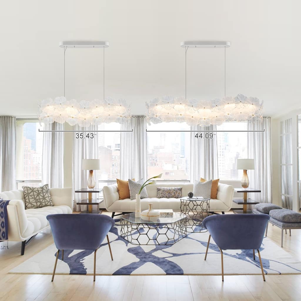 Linear LED Chandelier with Clear & Frosted Glass Petals Dimmable