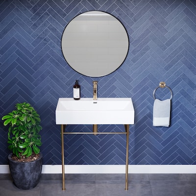 Claire Ceramic Console Sink White Basin Gold Legs