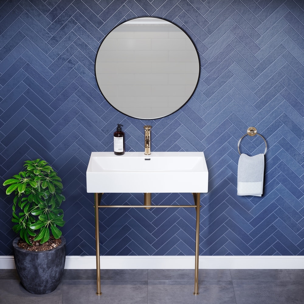 Claire Ceramic Console Sink White Basin Gold Legs