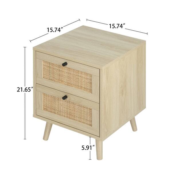 dimension image slide 0 of 4, Rattan Nightstand Bedside Table with Rattan Drawers