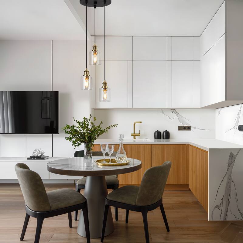 Modern 3 Light Cluster Pendant Light Black Gold with Clear Glass Shades - Gold&Black - Dia. 11.4"x H 8.5"