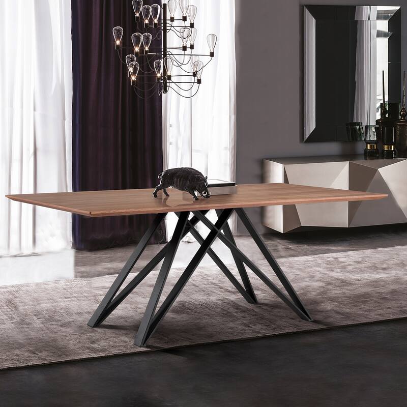 Modena 79 inch Rectangular Walnut Wood Kitchen Dining Table with Black Metal Legs