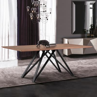 Modena 79 inch Rectangular Walnut Wood Kitchen Dining Table with Black Metal Legs