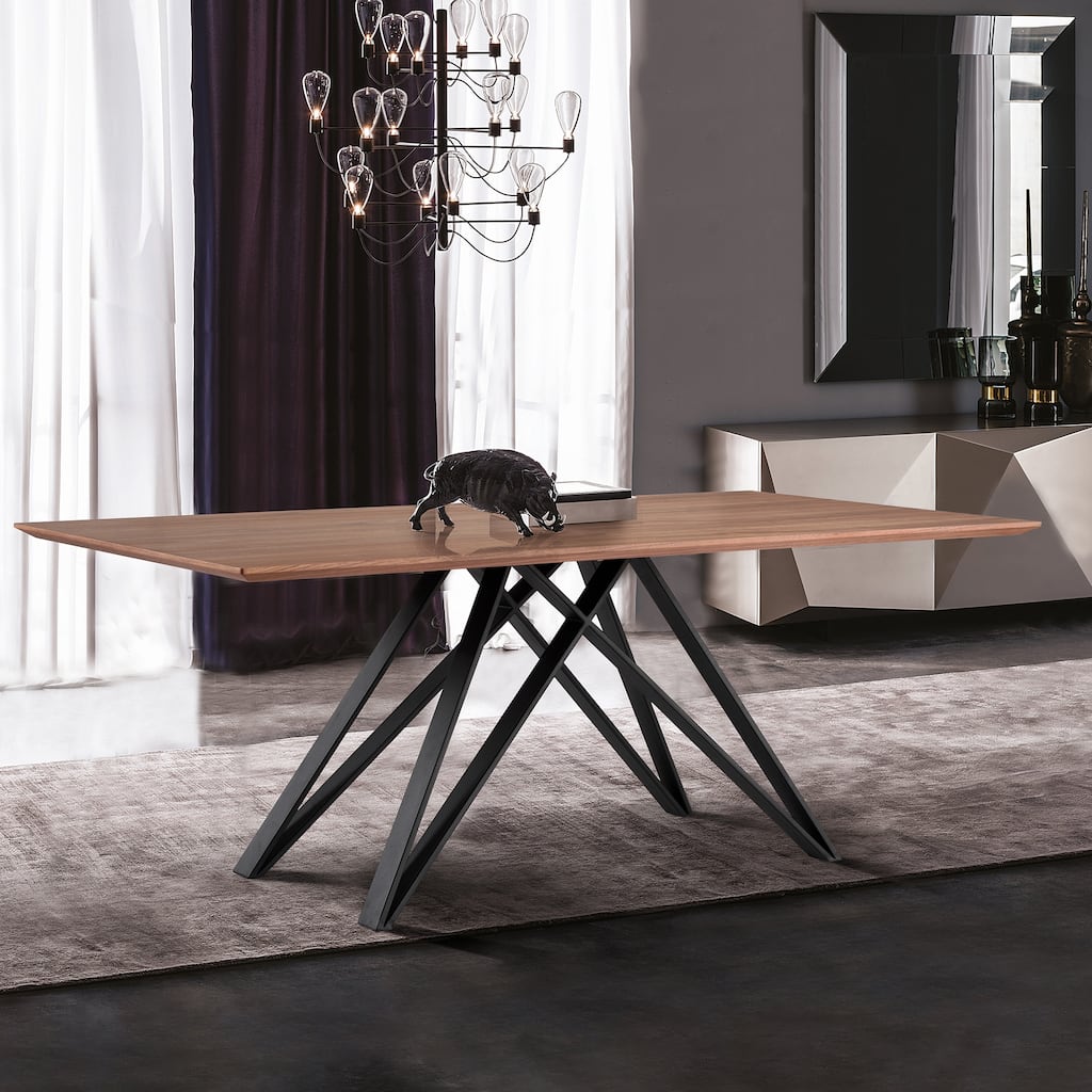 Modena 79 inch Rectangular Walnut Wood Kitchen Dining Table with Black Metal Legs