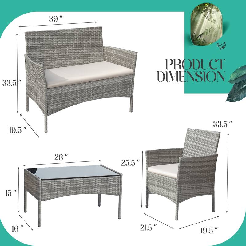 Homall PE Rattan 4-piece Outdoor Patio Set