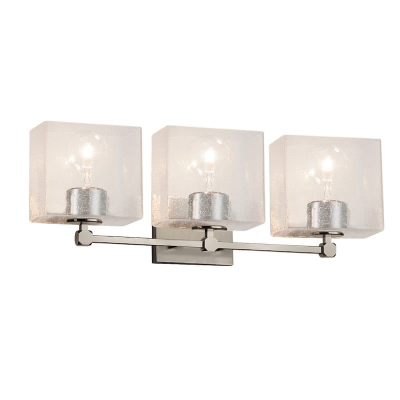 Fusion Tetra 3-Light Bath Bar, Seeded Rectangle Shade