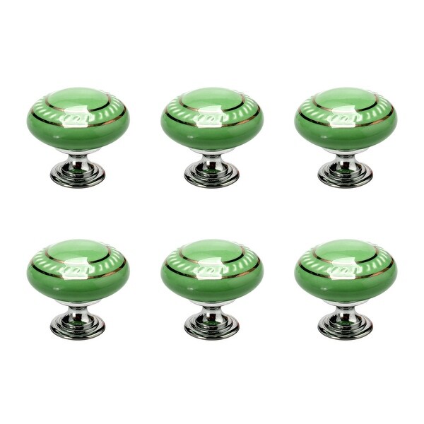 6pcs Ceramic Knobs Vintage Knob Drawer Pull Handle Furniture Door Cabinet Cupboard Wardrobe Dresser Decorative Gold Circle Green