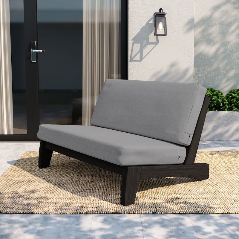 Outdoor Patio Solid Wood Chairs Loveseat Table Chat Set with Cushion - Loveseat - Grey Loveseat(Whole Cushion)