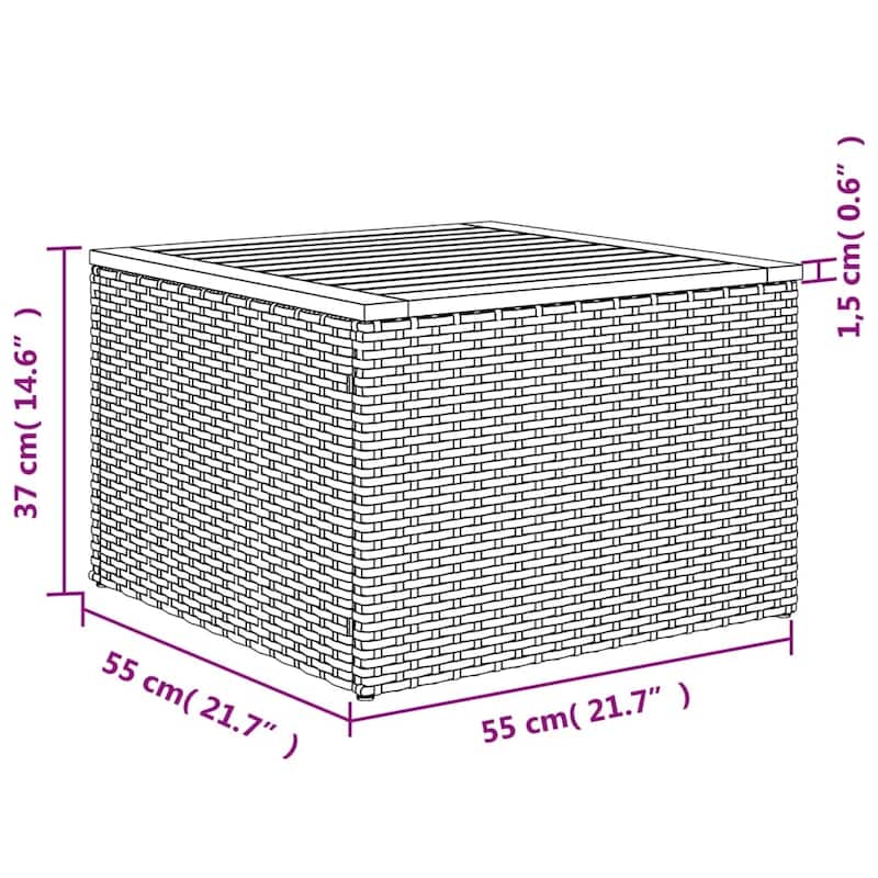vidaXL Patio Table Outdoor Garden Firniture Side Tea Coffee Table Poly Rattan - 21.7 x 21.7 x 14.6 in